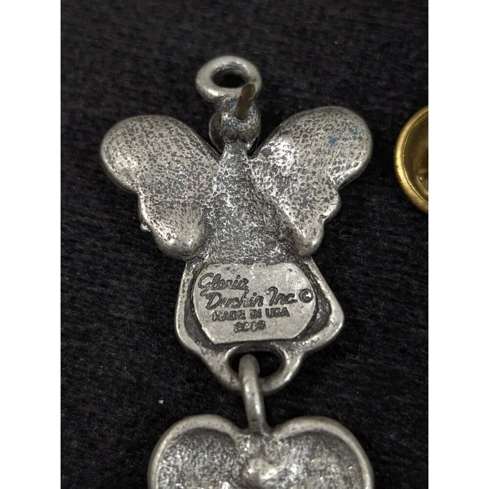 Vtg Gloria Duchin Pewter Angel Courage Charm Brooch Pin Pink Birhtstone‎